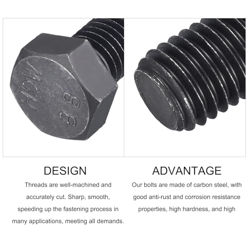Image of METALLIXITY Hex Bolts (M14-2x35mm) 4Pcs, 8.8 Grade Carbon Steel Fully Threaded Black Oxide, Coarse Thread UNC Hex Head Screw Bolt - for Furniture Repair