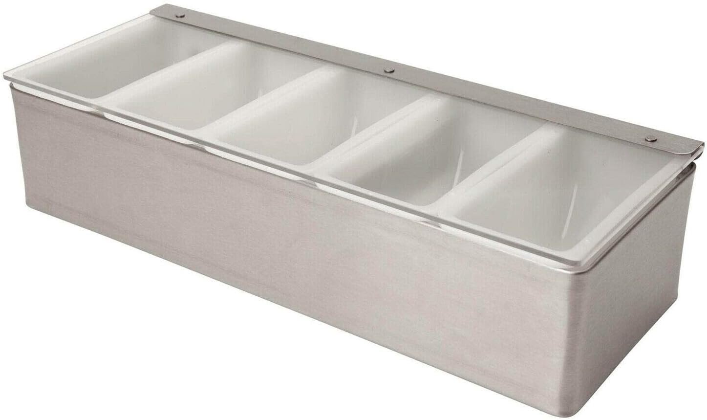 We Can Source It Ltd - Condiment Holder Storage Unit Dispenser Bar Tray Stainless Steel 5 Compartment – Organise Sauces, Spices, and Toppings – Ideal for Bars, Restaurants, Kitchens, and Home Use