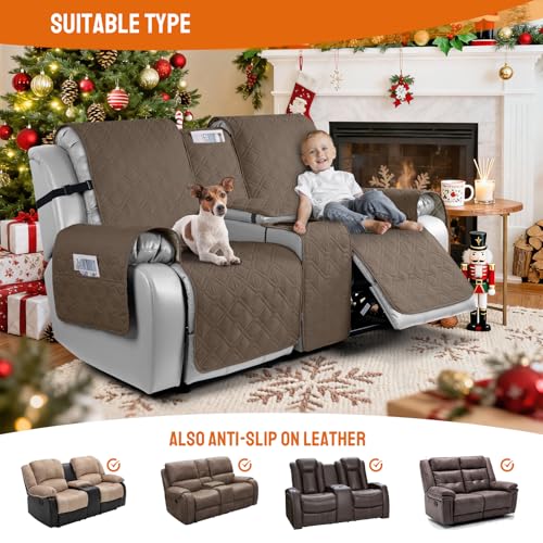 Image of VANSOFY Loveseat Recliner Cover with Console 100% Waterproof Sofa Slipcovers Non-Slip Reclining Couch Cover Split Sofa Covers Furniture Protector for Pets, Dogs(Brown)