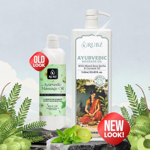 Image of Rubz Ayurvedic Therapeutic Massage Oil For Body & Mind | For Stress Relief & Skin Rejuvenation | Improves Mobility & Flexibility | Suitable For All Skin Types | 1 Lit