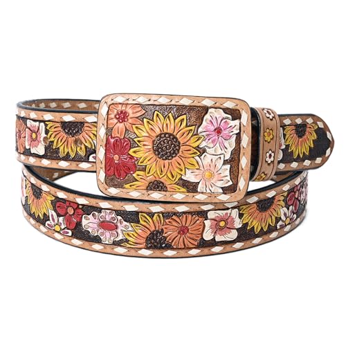 American Darling Beautifully Hand Tooled Brown Genuine American Leather Belt Men and Women Western Belt with Removable Buckle