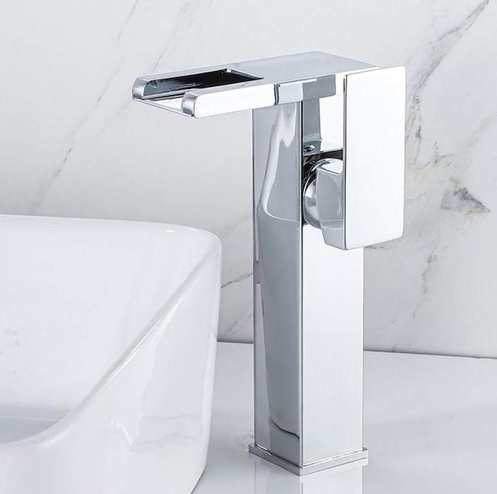 Robinet lavabo lumineux cascade mitigeur mélangeur pont monté en laiton massif pour salle de bains
