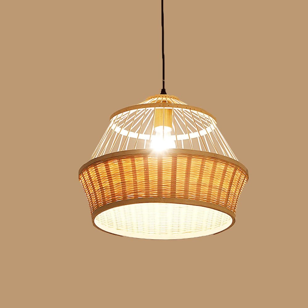 YNAHZAOK Japanese Restaurant Hanging Lamp Modern Pastoral Style Tea Room Chandelier Light Fixture Natural Bamboo Weaving Pendant Light for Bedroom Living Room Dining Room Retro Lighting Fixture