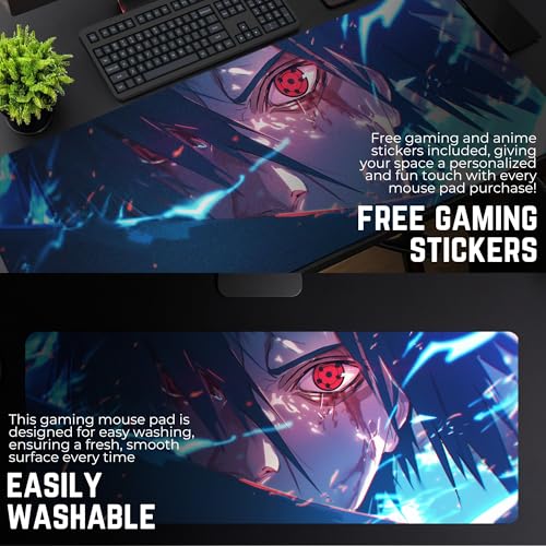 Image of MASIPICKS - XXL Size Anime & Gaming Mouse Pad [Rubber Base] | Mouse Pad (31 x 12 Inches) 3mm Desk Mat (SAS-suke Sharingan Eye)
