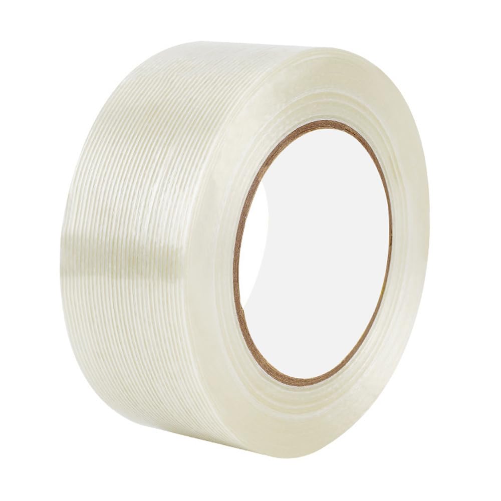 Leliafleury Transparent Striped Fiber Tape 1 Roll Filament Strapping Tape for Packaging Fixed Seal, 20mx50mm