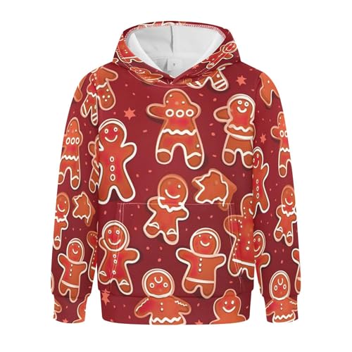 Kids Hoodies Sweaters Christmas Gingerbread Man Hooded Sweatshirts with Big Pockets for Boys Girls B0400407