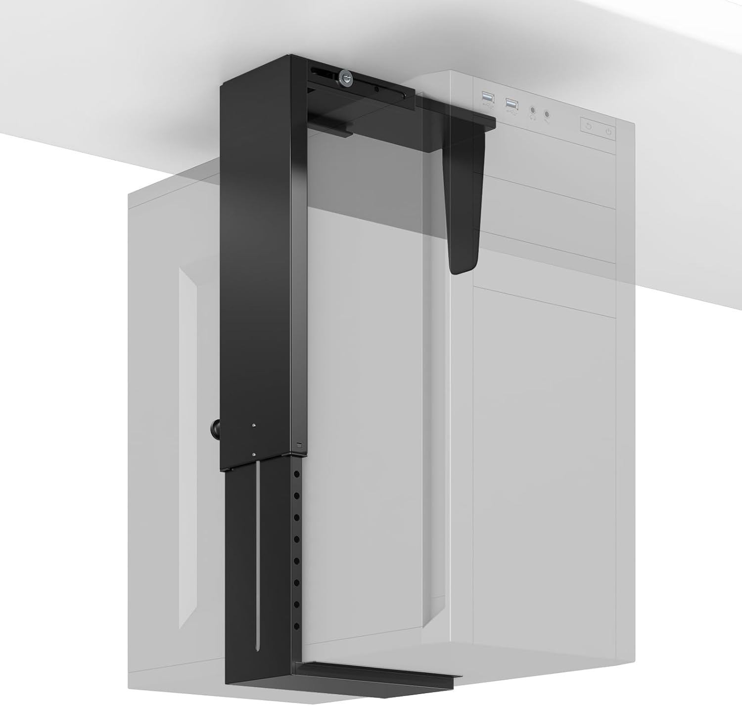 Under-Desk PC Mount - Adjustable PC Tower Holder 8 1/4"-12 15/16" inch Wide, Supports CPU up to 50 lbs, Steel Computer Case Bracket with Protective Padding, Black - Image 8