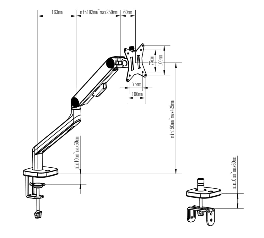 Image of ErgoYou Premium Gas Spring Adjustable Monitor Arm Stand VESA Mount - Weight Capacity 2-9 kgs - Supports 13-32 inch Screens - Height Adjustable Clamp & Grommet Mount - 360 Degree Rotation - G4 Series Black