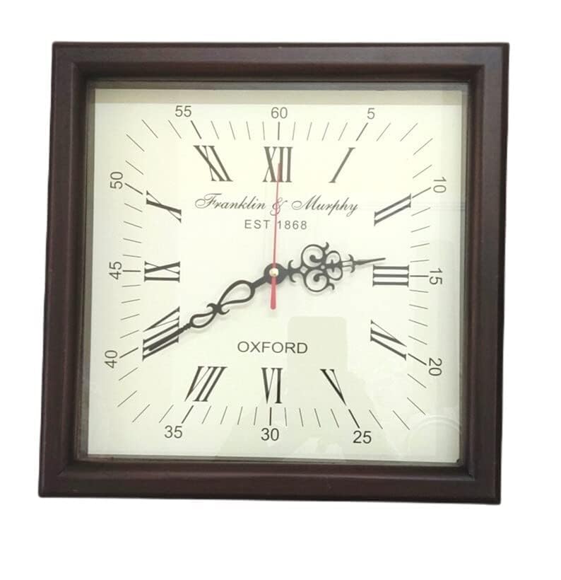 MZ Enterprise Antique Finish Wooden Wall Hanging Clock Square Shape Vintage Roman Number Clock Office & Home Decor Frankline and Murphy 1868 Clock