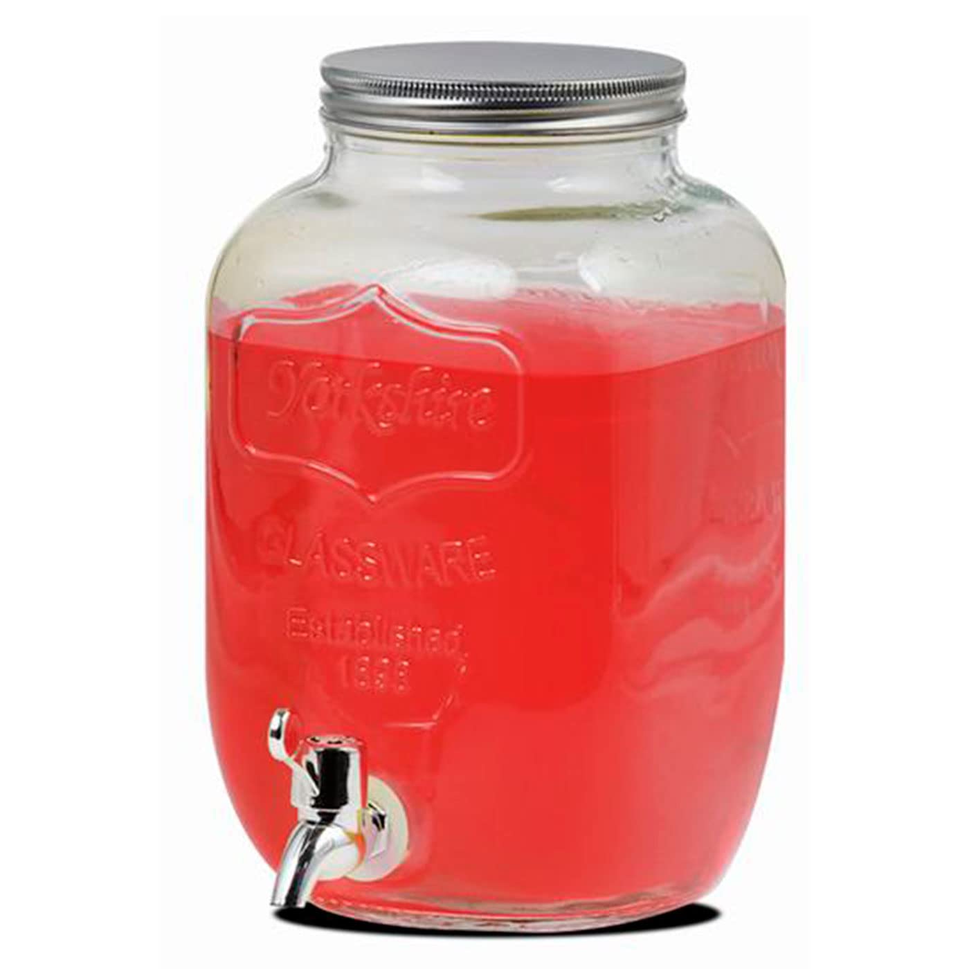Tradineur - Tarro dispensador con grifo - Fabricado en Cristal Transparente - Capacidad de 8 Litros - Recipiente para servir agua, bebidas frías, refrescos - 31,3 x 20 cm - Modelo aleatorio
