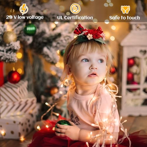 Nielfoi Icicle lights Outdoor - 33ft Christmas Lights with 400LED 75 Drops 8 Modes, Plug in Curtain String Lights Waterproof for Holiday Wedding Party Home Garden Bedroom Indoor Decoration, Warm White