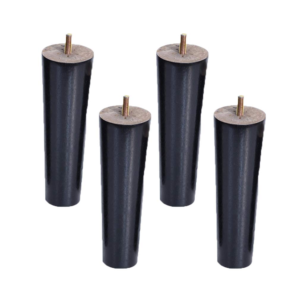 4 gambe in legno massello coniche di ricambio per mobili, gambe per mobili da divano, letto, armadio, sedia, divano, gambe in legno, filettatura M10, colore nero (cono dritto18 cm)
