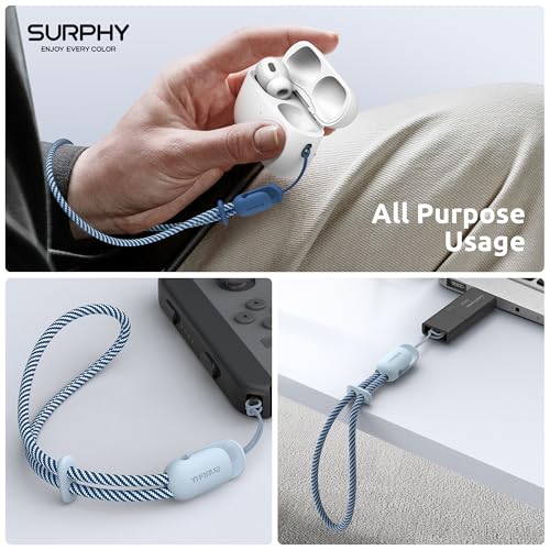 Image of SURPHY 2 Pack Phone Lanyard, Phone Wrist Strap for Case, Camera Wrist Strap | Ultra-Light 2-Color Braided Phone Strap, Cellphone Charm Strap, Anti-Lost Wrist Lanyard for Women and Men, Cloud Blue Jay