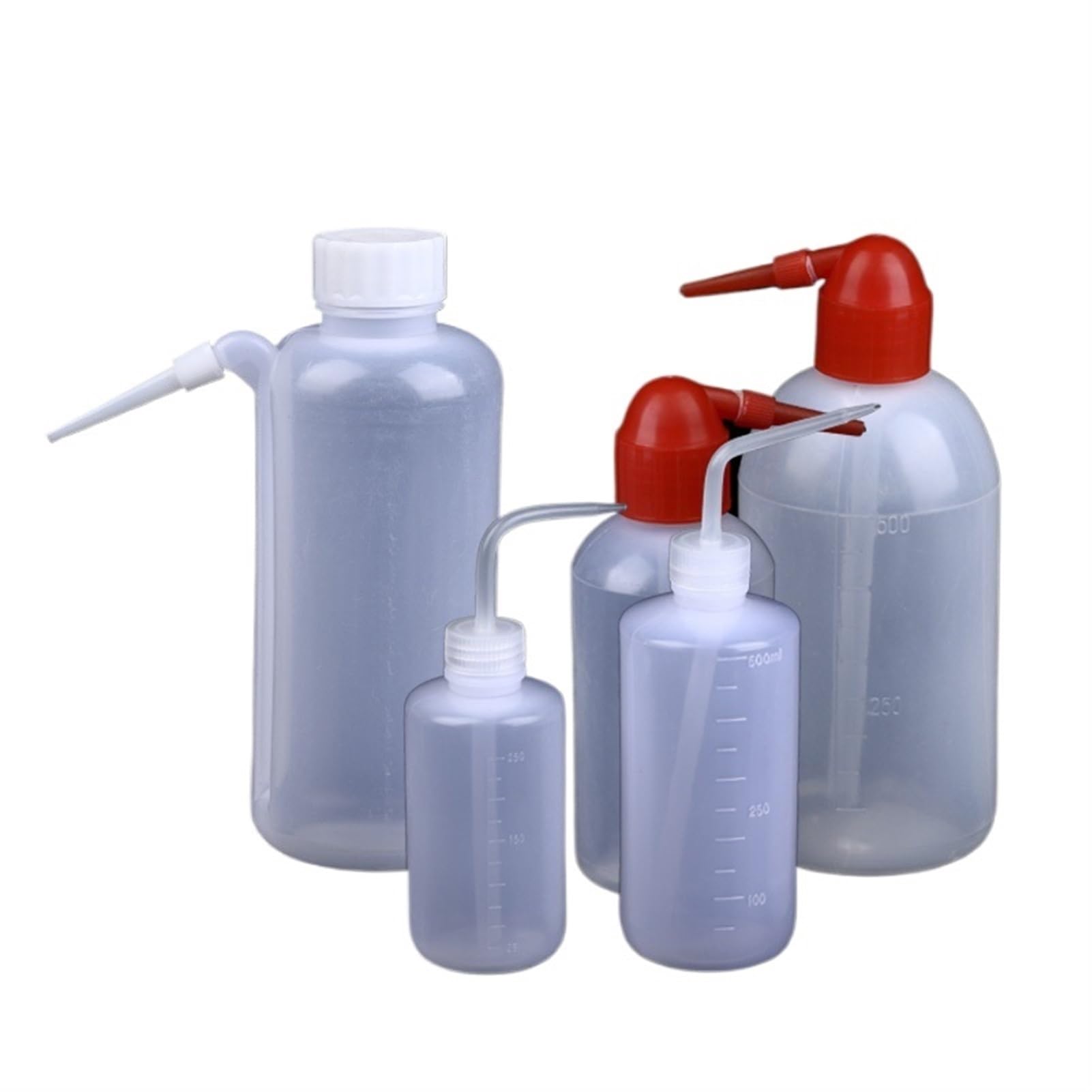 150 ml, 250 ml, 500 ml, 1000 ml Kunststoff-Quetschflasche, Wasch-Ellenbogen-Spülflasche, rote weiße Spitze mit Skala(A 250ml 10pcs)