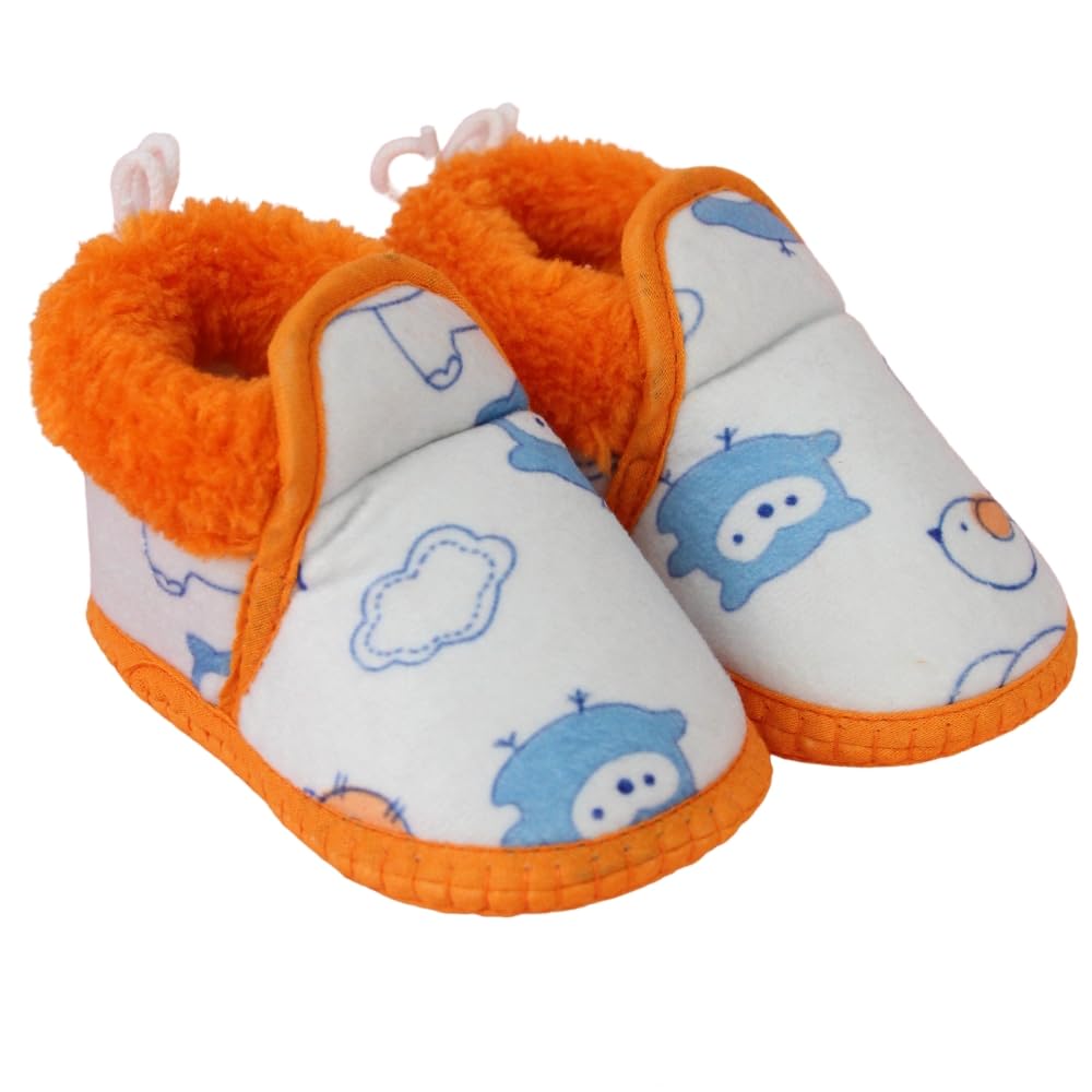 neska moda 6 To 12 Months Baby Unisex Blue Orange Soft Cotton Birds Printed Lace Booties-BT5253-picture-14