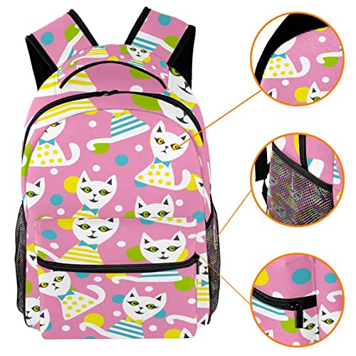 Sac à dos chat à pois avec porte-bouteille idéal pour le voyage campus loisirs