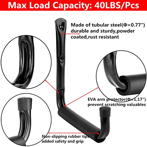 Garage and Garden Storage Utility Hooks Heavy Duty Jumbo Arm Hanger (Black,4 Pcs 8