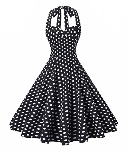 Women's Rockabilly Dress 50s Style Halter Cocktail Swing Dress