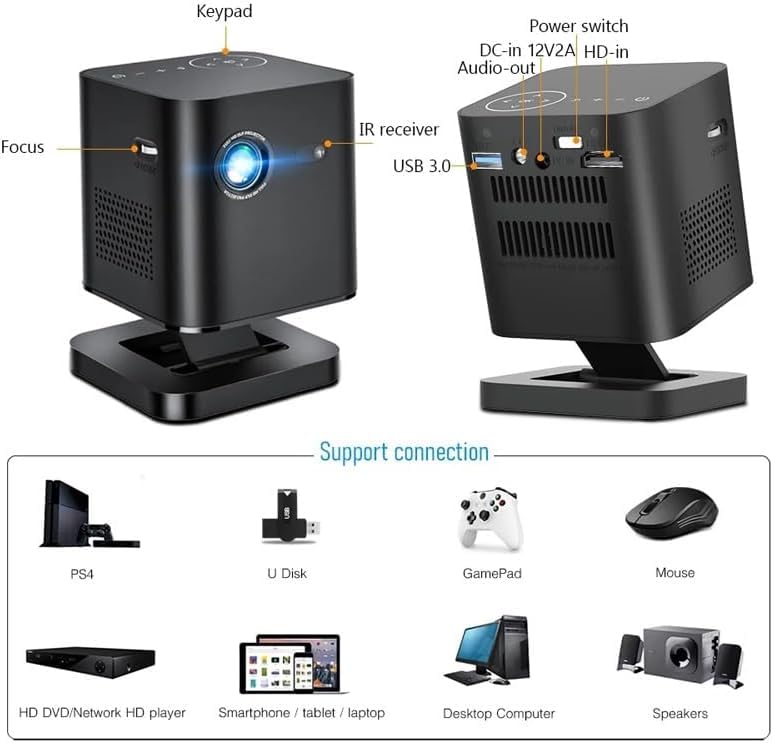 Mini proiettore tascabile 4K, Smart Android, WiFi, DLP a LED per esterni, video proiettore home theater 1080p