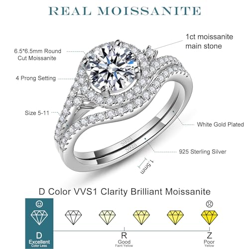 Image of WES 1CT Infinite Moissanite Bridal Ring Set - 925 Sterling Silver D Color VVS1 Clarity Twisted Stackable Round Moissanite Engagement Ring for Women Mom,Size 5-11