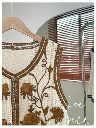 Image of GORGLITTER Women's Embroidered Floral Crochet Vest Button Crop Summer Cowgirl Western Top Rodeo Country Concert Outfits