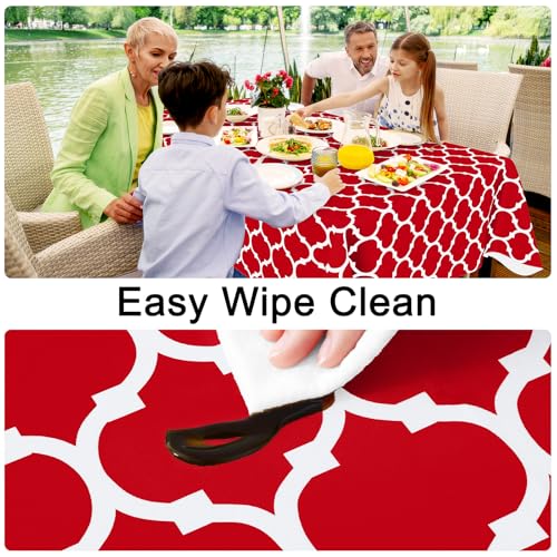 Image of Smiry Rectangle Table Cloth, Flannel Backed Vinyl Tablecloth, 52 inchx70 inch | Waterproof Plastic Tablecloths, Wipeable Table Cover for Dining, Indoor and Outdoor (Red)