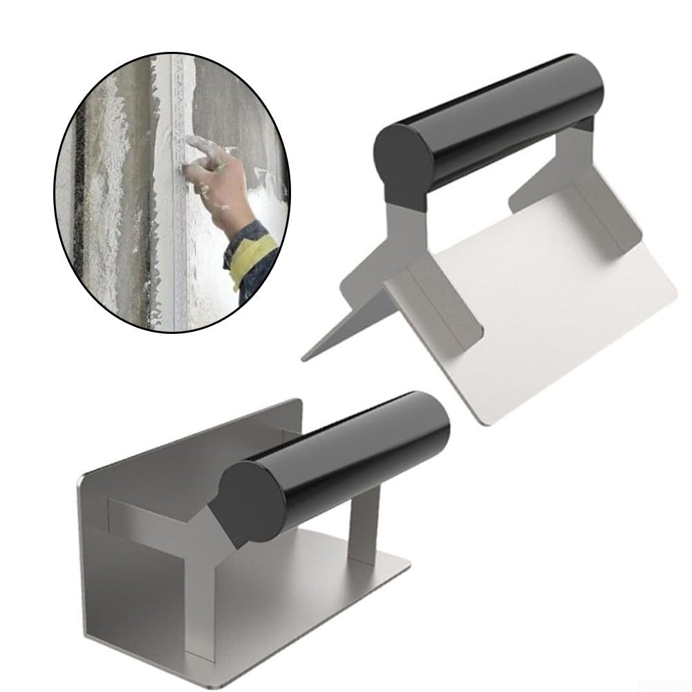 Cazzuola angolare, confezione da 2 attrezzi per angoli per cartongesso in acciaio inox, per finitura esterna e interna in calcestruzzo, bordo liscio con manico ergonomico, muratori professionali e