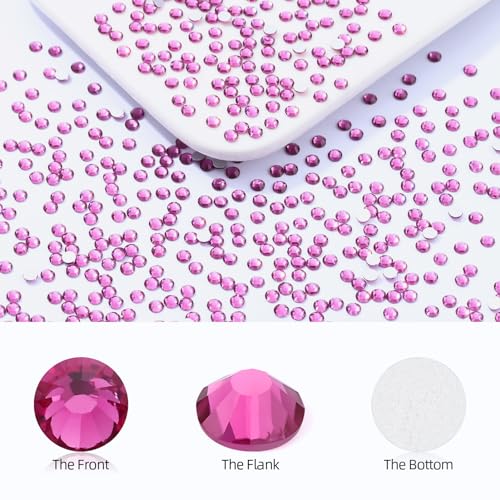 Image of Fuchsia Flatback Rhinestones, Glass Rhinestones for Nail Art and Craft, Glue Fix, Loose Crystal Gemstones(Fuchsia, SS8, 1440pcs, 2.3-2.5mm)