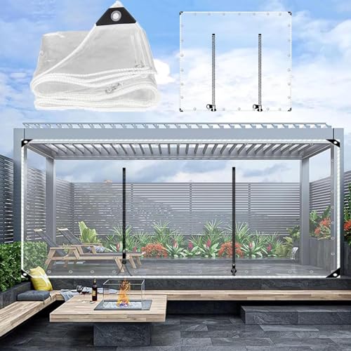 Jolan Gazebo Lona Transparente Paneles Laterales con Puertas De Cremallera,Cortinas De Lluvia,Exterior Cortinas De Lona Alquitranada,Lona Impermeable PVC Cubierta,con Ojales,L×H-7 * 3m(23 * 9.8ft)