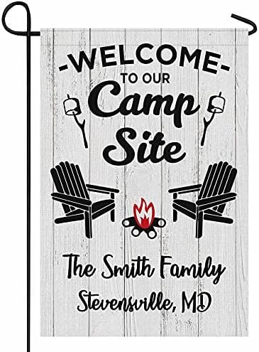 Personalized Camper Camping Garden Flag Welcome to Our Campsite Rv Flag for Outdoor Yard House Banner Home Lawn Welcome Decoration 12.5" X 18" Double Sided
