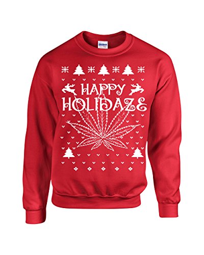 Jacted Up Tees Happy Holidaze Ugly Sweater Unisex Crew Sweatshirt - Large Red (B103)