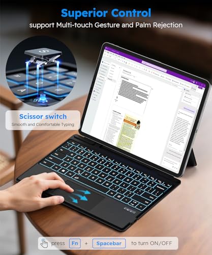 Image of Surface Pro 11 /10 /9 /8 /X Keyboard, Ultra-Slim Wireless Bluetooth Surface Keyboard with Palm-Rejection Trackpad, 7-Color Backlit, Sleep /Wake Function, Long Battery Life