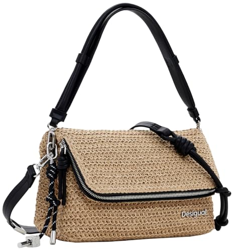 Desigual Logo Raffia Shoulder Bag Natural