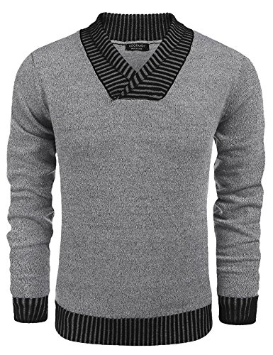 COOFANDY Men's Cashmere Wool Blend Relaxed Fit V-Neck Sweater Pullover Grey