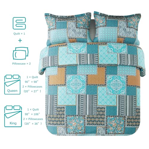 VAPUTAR Cotton Quilt Twin Size Bedding Set - 2 Pieces, Farmhouse Twin Size Quilts, Lightweight Reversible Coverlets Bedspreads for All Season (Teal/Green Chic)
