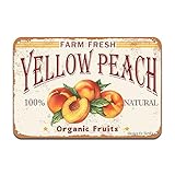 Farm Fresh Yellow Peach 100% Nature Organic Fruit Iron Poster Painting Tin Sign Vintage Wall Decor...
