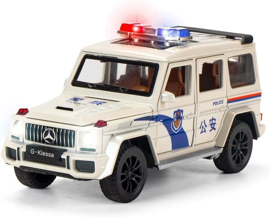 1:32 Scale Die Cast Metal Toy Car For Kid Model Amg G63 Police Light Sound Pullback (Colors As Per Available),White