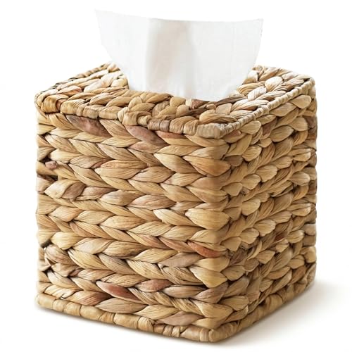 Tissue Box Cover, Square Wicker Tissue Box Holder Facial Tissues Boxes, Hand Woven Napkin Box Tissue...