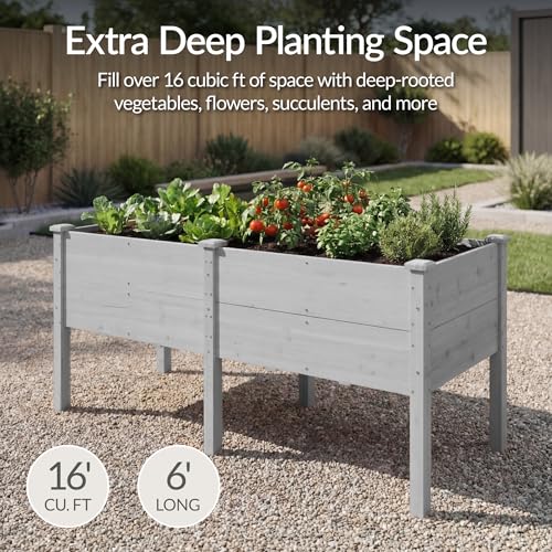 Image of Best Choice Products 72 inch x 24 inch x 30 inch Raised Garden Bed with Extra Deep 16 inch Depth, Elevated Wood Planter Box Stand for Backyard, Patio, Balcony, Natural Fir Wood - Gray