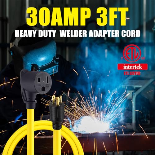 Image of Tellegloww 3ft NEMA L5-30P to 6-50R 30Amp to 50Amp Welder Extension Cord L5-30P Male to 6-50R Female Locking 3 Prong to 3 Prong Welder Power Adapter, STW 10 AWG /3C, ETL Listed