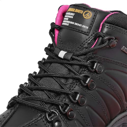 Bota Feminina Adventure Para Trabalho Passeio Trilha Em Couro Legitimo Original (Preto+Rosa, BR, Adu