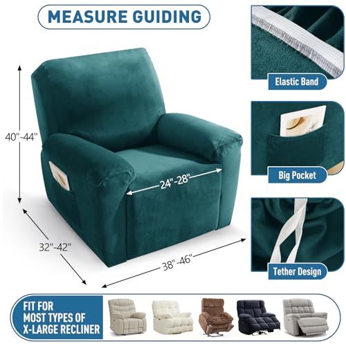Image of ZNSAYOTX 2026 Velvet Oversized Recliner Cover 3-Piece, Luxury Plush Recliner Chair Cover with Elastic Band & Ties Stay in Place, Stretch Reclining Slipcover for Lazy Boy Soft Washable (Blackish Green)