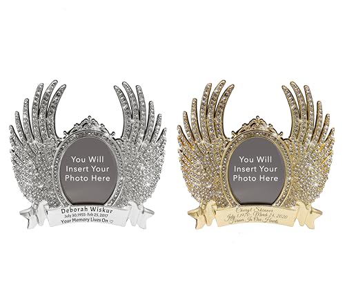 Image of Custom Engraved Angel Adhesive Photo Plaque - Chain Free Urn Plate & Engraved Urns for Ashes Adult Male & Urns for Human Ashes Adult Female - Patent Pending (Angel Wings with Photo Frame)