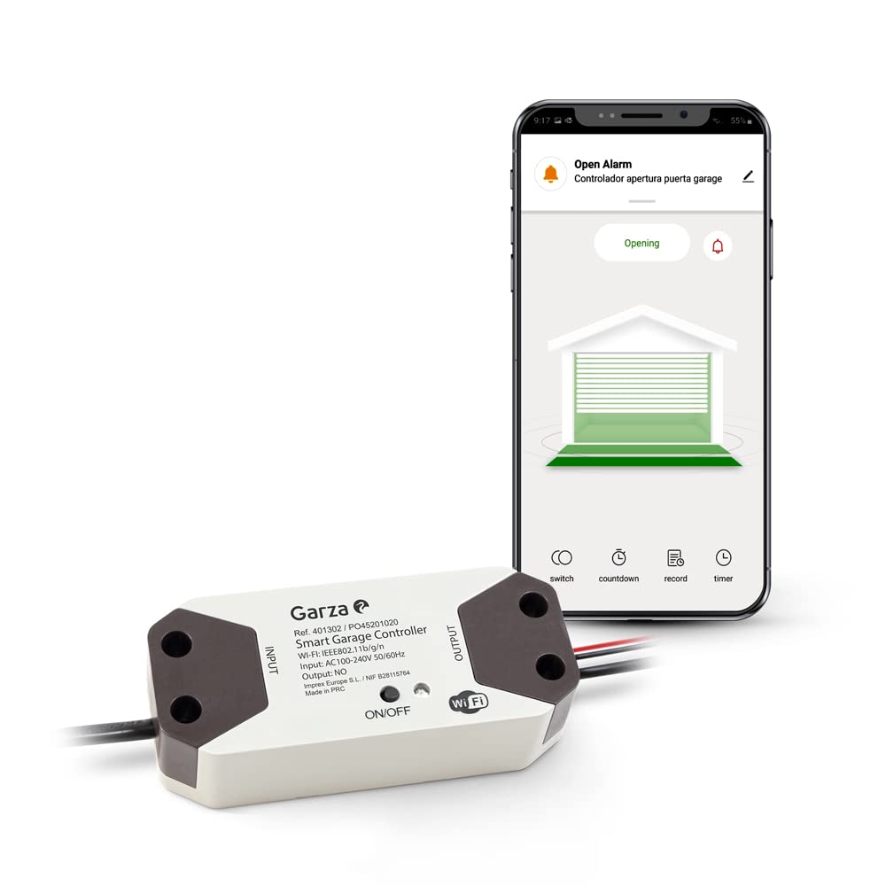 Garza Smart - Controlador de apertura de puerta de garaje inteligente, Wifi 2.4 Ghz, programable, control por app y por voz Alexa/Google, blanco