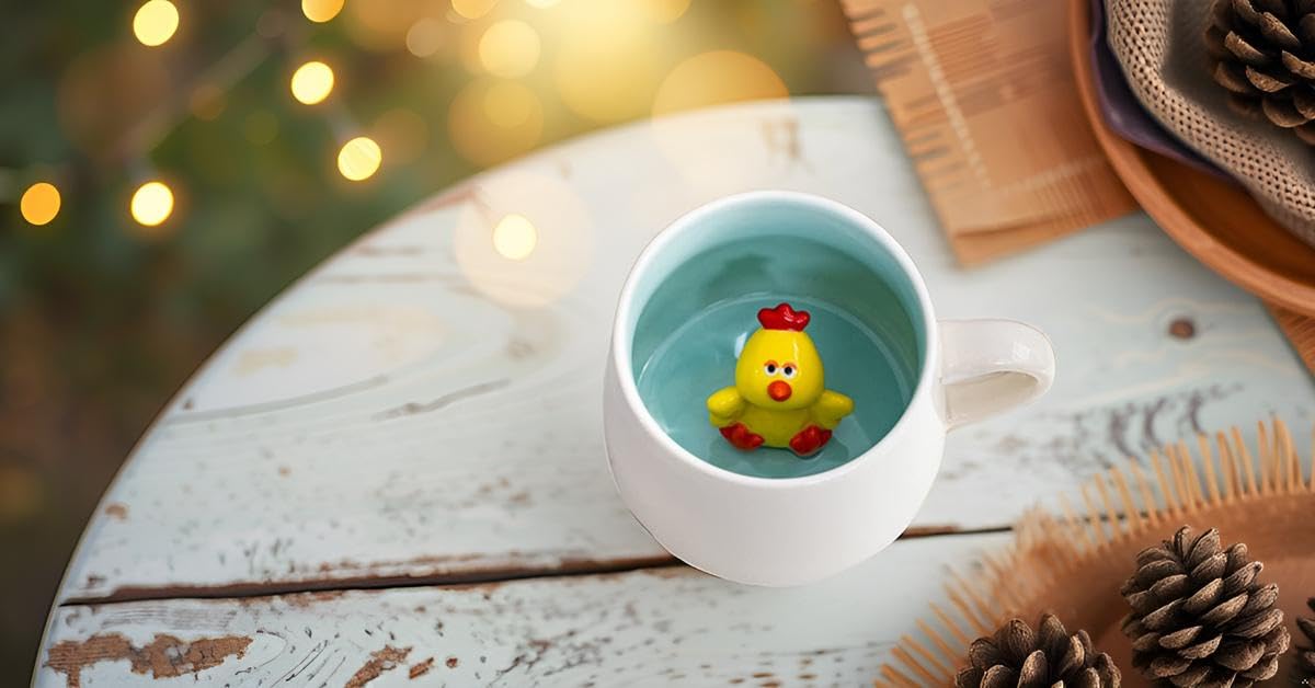 Biigming Tazza Pollo Tazza Animal 3D in Ceramica 350ml Tazzine da caffè Mug con Figurine Animati Regalo per Natale, Compleanno, Amici, Familiari o Bambini(Pollo)
