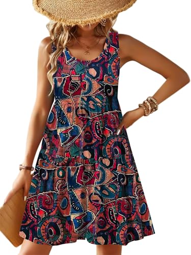 Image of Zeagoo Womens Summer Sundress Boho Floral Casual Tank Dresses with Pockets Sleeveless Tiered Swing A Line Beach Dress