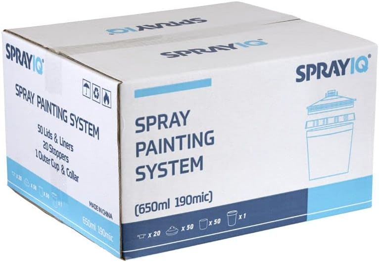 SprayIQ Disposable Paint Spray Gun Cup System 28oz | 50 Lids & Liners | 1 Hard Cup & Ring | 20 Stoppers - Compatible with Original 1.0 System (not 2.0)