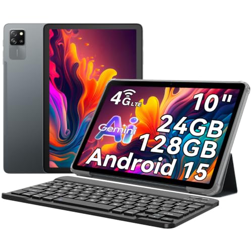 Blackview Android 15 Tablet 10 Pulgadas 24GB RAM & 128GB ROM/2TB TF, Tab 60 Pro PC Tablet, 4G LTE & 5G Wi-Fi, Dual AI Cámara, Widevine L1, Octa-Core, Face ID, 7700mAh/GPS/WPS Suite