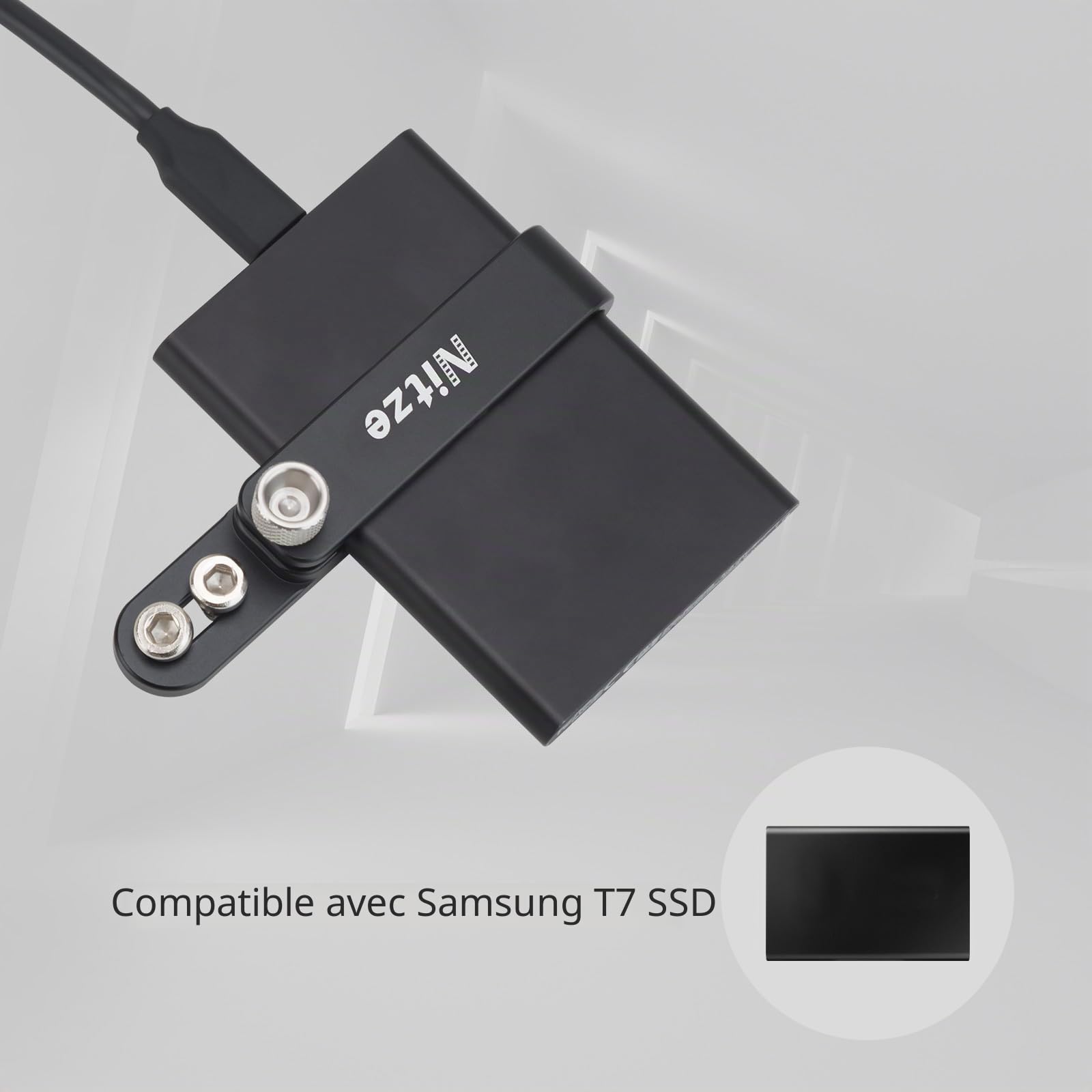 Nitze T7 SSD Support de Montage Compatible avec Samsung T7, Support SSD en Alliage d'Aluminium Compatible avec Cage d'Appareil Photo - N42-T7
