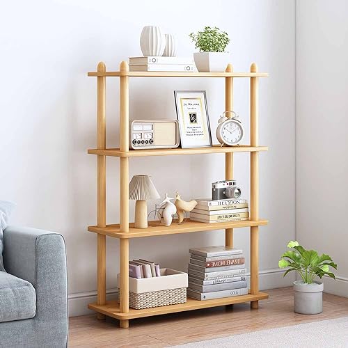 IOTXY 4-Tier Wooden Shelf Bookcase - Modern Open Bookshelf, Free Standing Storage Rack, Multifunctional Display Stand for Home and Office, Oak, Rectangle